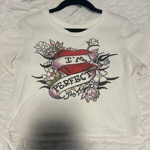Princess Polly White Crop Top with Red and Pink Graphic